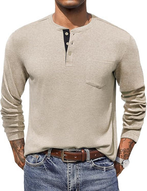 COOFANDY Men Long Sleeve Henley T-Shirs Casual Basic Lightweight Fashion Shirts Soild Tees with Pockets