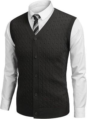 COOFANDY Men's Sleeveless Sweater Vest V-Neck Casual Cable Knit Button Down Cardigan Vest