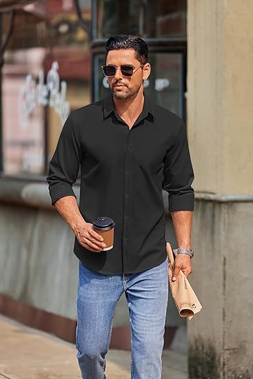 COOFANDY Mens Long Sleeve Button Down Shirts Casual Untucked Shirts for Men Dress Shirts Beach Wedding Shirts