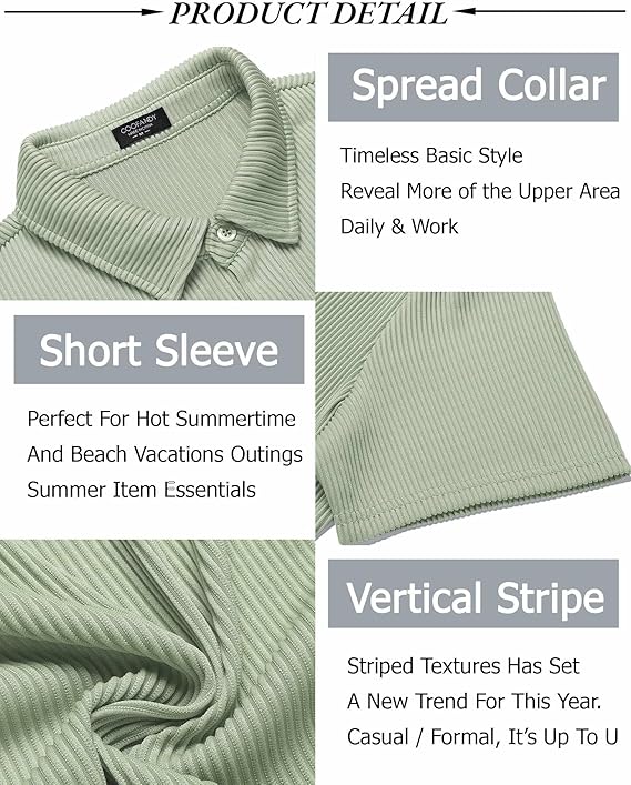COOFANDY Men's Casual Shirts Short Sleeve Button Down Shirt for Men Wedding Beach Fashion Shirt