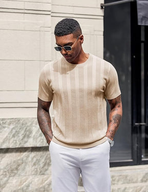 COOFANDY Mens T-Shirts Short Sleeve Knit Shirt Crew Neck Sweater Fashion Casual Textured Pullover Tees