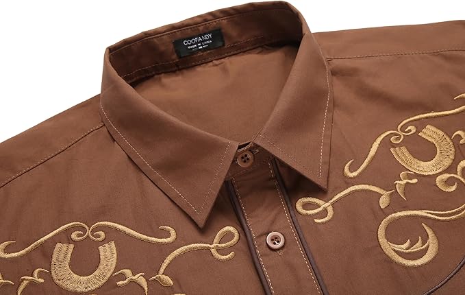 COOFANDY Men's Western Shirts Long Sleeve Slim Fit Embroideres Cowboy Shirts Casual Button Down Shirt