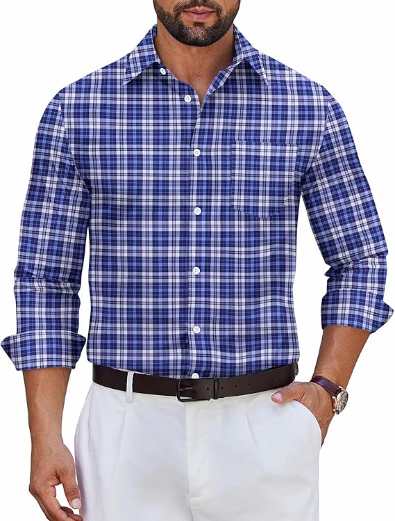 COOFANDY Men's Long Sleeve Plaid Button Down Dress Shirt