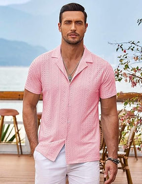 COOFANDY Mens Beach Shirt Short Sleeve Button Down Shirts Casual Cuban Collared Summer Vacation Tropical Shirts