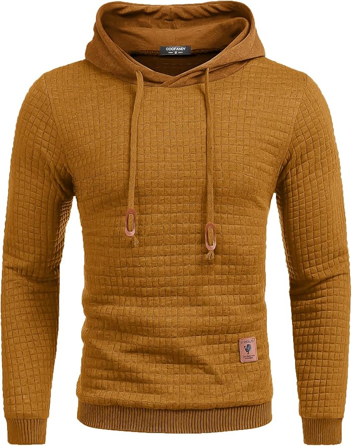 COOFANDY Mens Hooded Sweatshirt Casual Long Sleeve Drawstring Waffle Knit Pullover Hoodies
