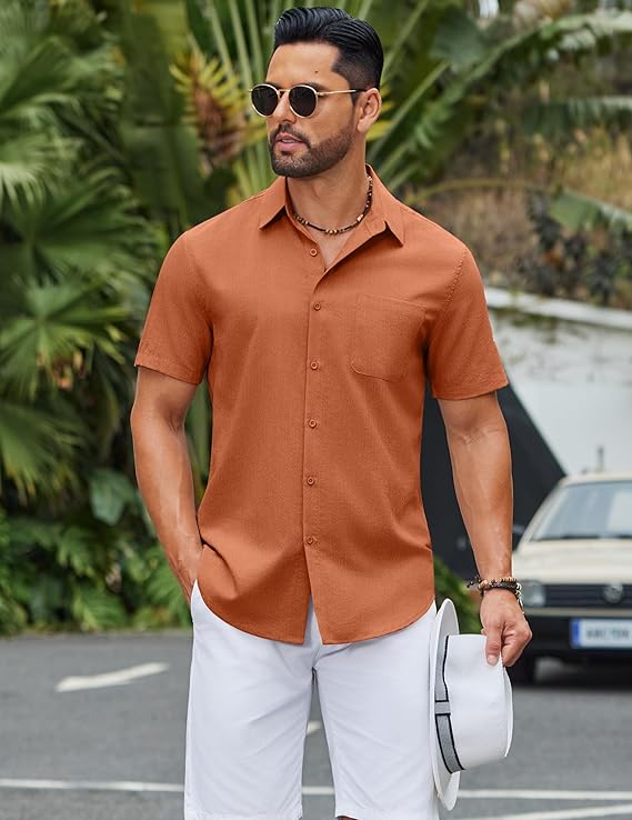 COOFANDY Mens Button Down Shirts Lightweight Breathable Short Sleeve Shirt Summer Beach Top