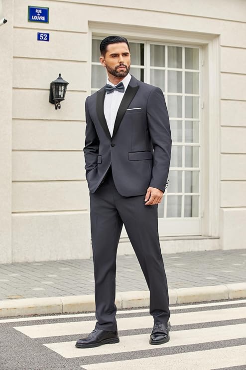 COOFANDY Men's 2 Piece Suit Slim Fit One Button Tuxedo Jacket Pants for Wedding Prom Business