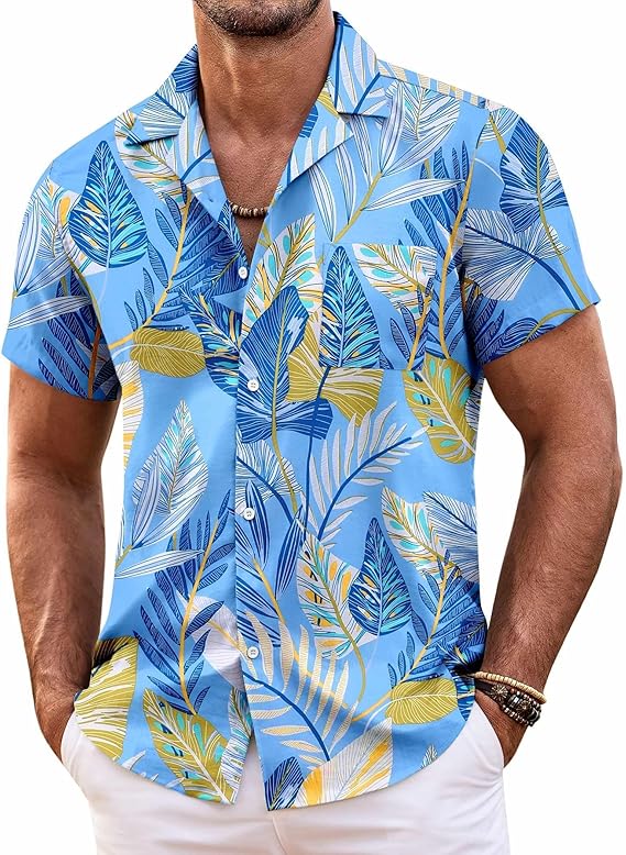 COOFANDY Hawaiian Shirt Short Sleeve Button Down Shirts Camp Collar Shirt
