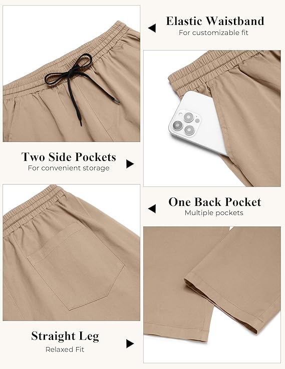 COOFANDY Men's Casual Pants Drawstring Elastic Waist Chino Pants Straight Leg Slacks Cotton Twill Trousers with Pockets