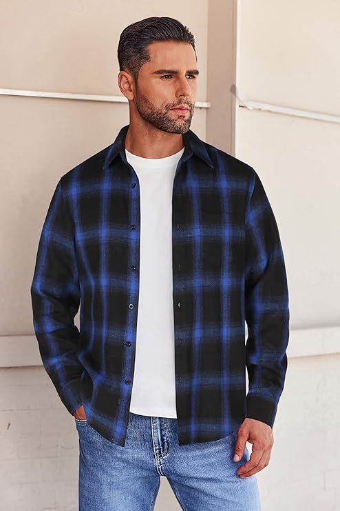 COOFANDY Flannel Shirts Long Sleeve Button Down Shirt