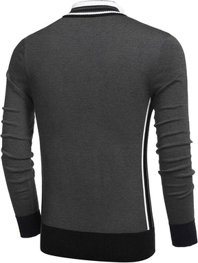 COOFANDY Men's Quarter Zip Pullover Sweater Casual Slim Fit Striped Polo Sweaters