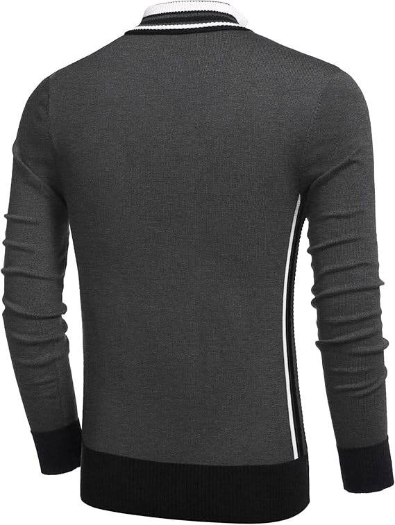 COOFANDY Men's Quarter Zip Pullover Sweater Casual Slim Fit Striped Polo Sweaters
