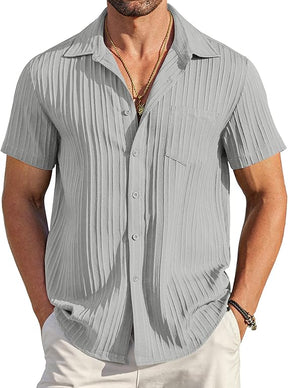 COOFANDY Men's Saint Patrick's Day Green Short Sleeve Textured Casual Button Down Shirt with Pocket Summer Beach Wear