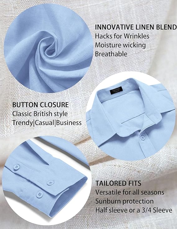 COOFANDY Men's Casual Long Sleeve Button Down Summer Beach Shirt