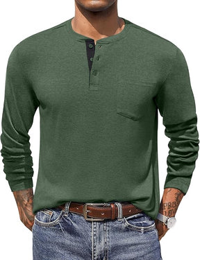 COOFANDY Men Long Sleeve Henley T-Shirs Casual Basic Lightweight Fashion Shirts Soild Tees with Pockets