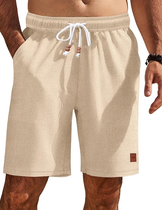 COOFANDY Mens Summer Beach Shorts Casual Elastic Waist Drawstring Short Vacation Shorts with Pockets