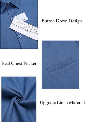 COOFANDY Men's Casual Linen Shirts Short Sleeve Button Down Shirt Summer Beach Tops