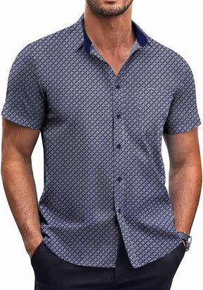 COOFANDY Short Sleeve Button Down Shirts Dress Shirts Casual Polka Dot Print