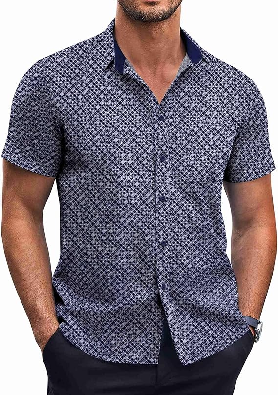 COOFANDY Short Sleeve Button Down Shirts Dress Shirts Casual Polka Dot Print