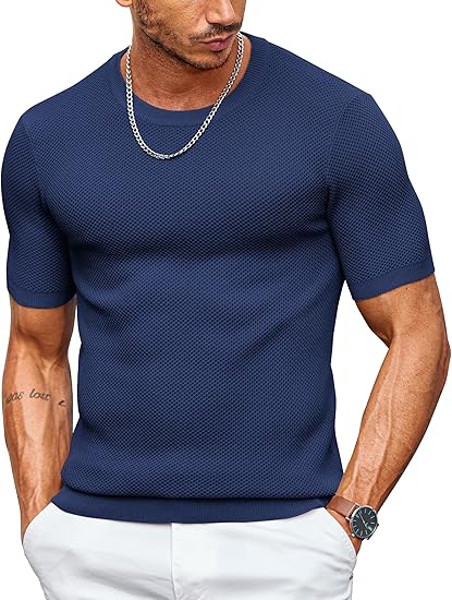 COOFANDY Men's T- Shirts Casual Short Sleeve Crewneck Shirts Solid Textured Knit Pullover Tees