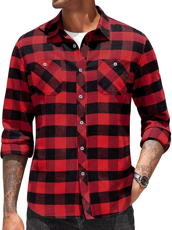 COOFANDY Flannel Plaid Shirts Long Sleeve Button Down Shirt