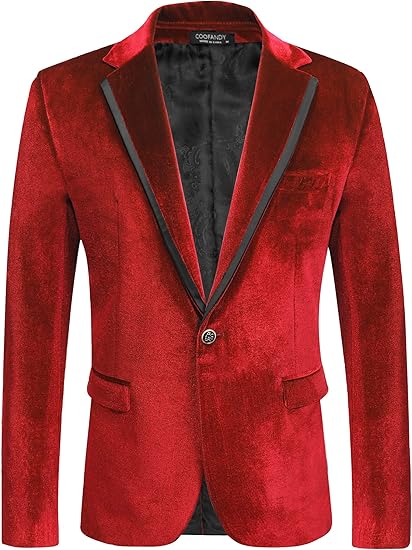 COOFANDY Men's Velvet Blazer One Button Velour Tuxedo Jacket Notched Lapel Suit Jackets for Prom Wedding Party Dinner
