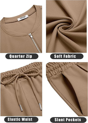 COOFANDY Men's 2 Pieces Outfits Casual Quarter Zip Polo T Shirt and Shorts Set Athletic Jogging Summer Tracksuit