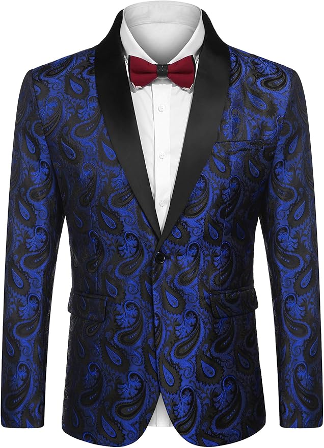 COOFANDY Mens Floral Tuxedo Jacket Paisley Shawl Lapel Suit Blazer Jacket for Dinner,Prom,Wedding
