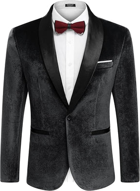 COOFANDY Men's Velvet Tuxedo One Button Jacket Dinner Prom Wedding Blazer Jacket