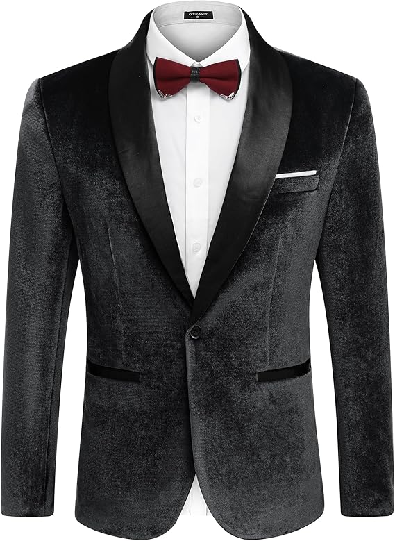 COOFANDY Men's Velvet Tuxedo One Button Jacket Dinner Prom Wedding Blazer Jacket