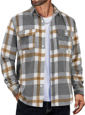 COOFANDY Mens Flannel Shirts Long Sleeve Plaid Shirt Jacket Button Down Shirt with Pockets