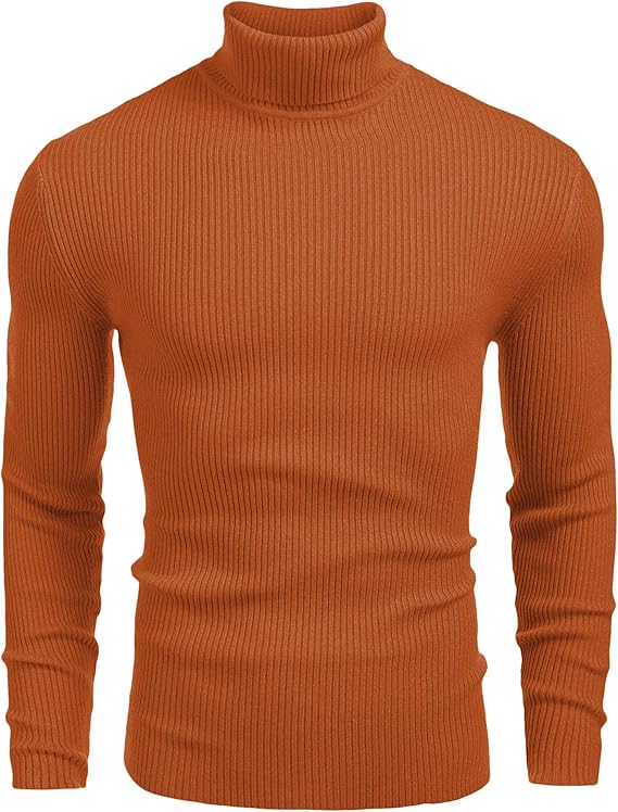COOFANDY Mens Ribbed Slim Fit Knitted Pullover Casual Turtleneck Sweater