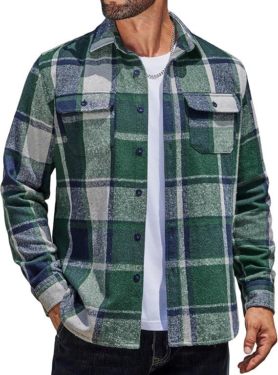 COOFANDY Mens Flannel Shirts Long Sleeve Plaid Shirt Jacket Button Down Shirt with Pockets