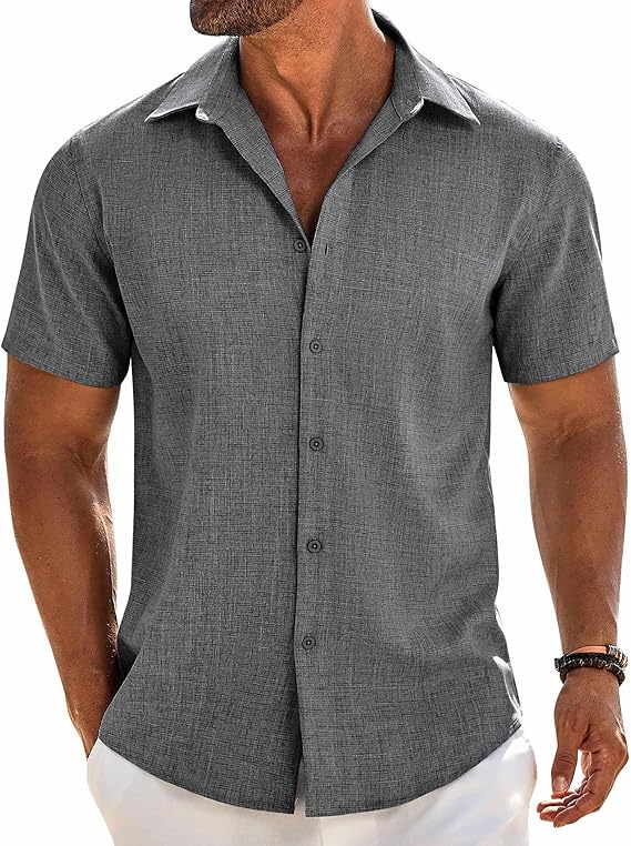 COOFANDY Button Down Shirt Short Sleeve Casual Shirts Linen Shirts