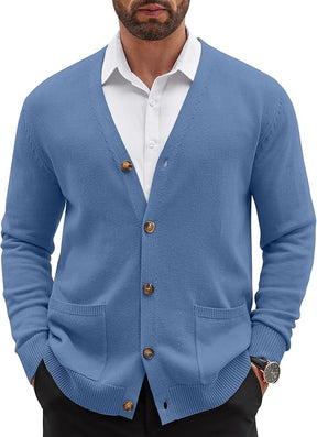 COOFANDY Men's Cardigan Sweater Long Sleeve Casual V Neck Button Down Knitted Sweater with Pockets