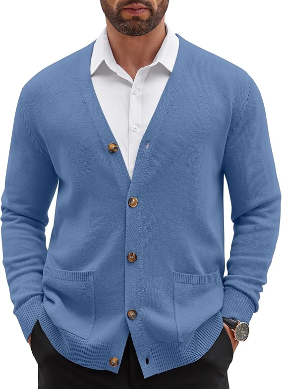 COOFANDY Men's Cardigan Sweater Long Sleeve Casual V Neck Button Down Knitted Sweater with Pockets