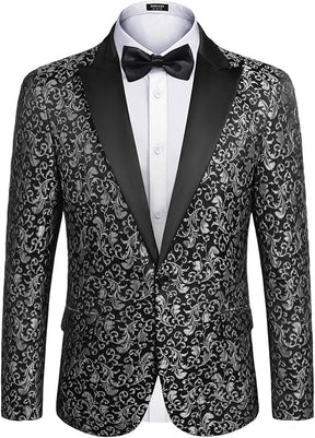 COOFANDY Mens Floral Tuxedo One Button Luxury Shiny Blazer Dinner Party Prom Wedding Suit Jacket
