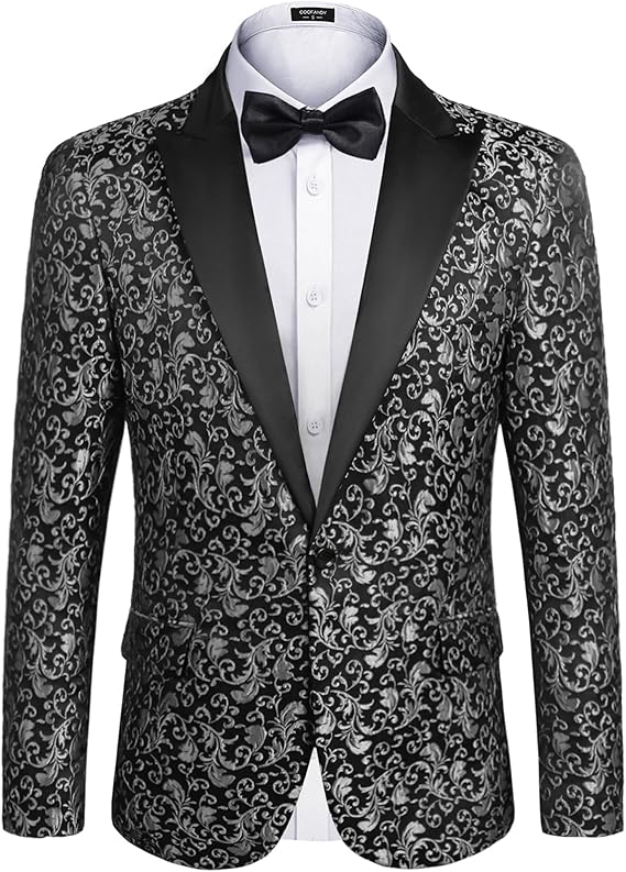 COOFANDY Mens Floral Tuxedo One Button Luxury Shiny Blazer Dinner Party Prom Wedding Suit Jacket