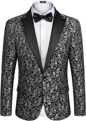COOFANDY Mens Floral Tuxedo One Button Luxury Shiny Blazer Dinner Party Prom Wedding Suit Jacket