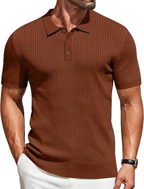 COOFANDY Mens Knit Polo Shirts Short Sleeve Button Down Shirt Textured Casual Summer Beach Shirts