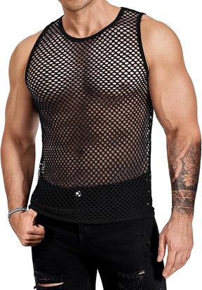 COOFANDY Men Casual Tank Tops Mesh Shirt See Through Sleeveless Shirts Muscle Fishnet Fitted Tee Clubwear Summer