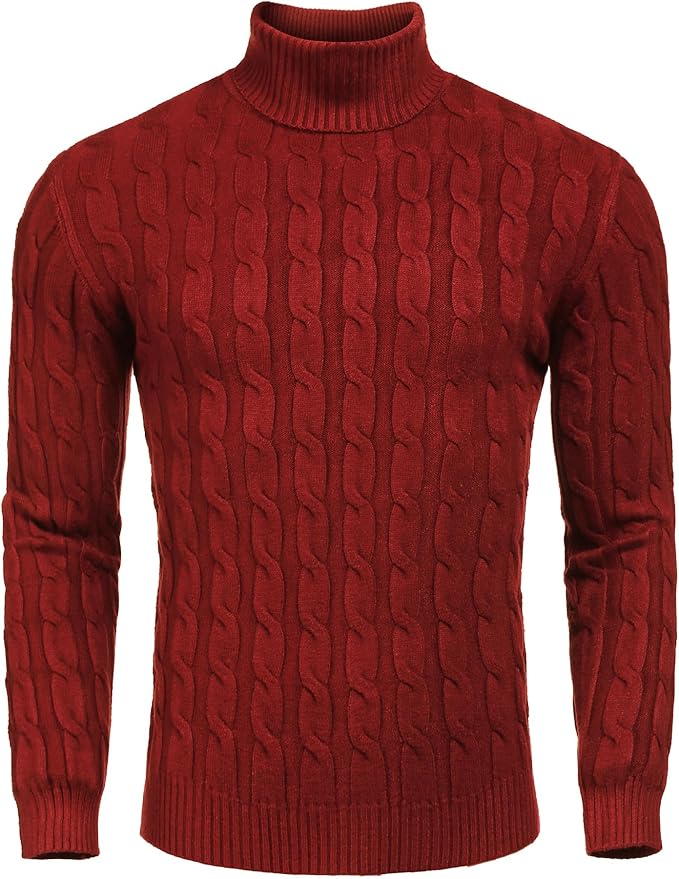COOFANDY Men's Slim Fit Turtleneck Sweater Casual Twisted Knitted Pullover Sweaters