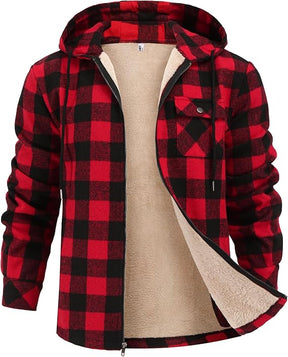 COOFANDY Men's Flannel Fleece Jacket Sherpa Lined Shirt Jacket Plaid Zip Up Hoodie Soft Warm Coat with Hood