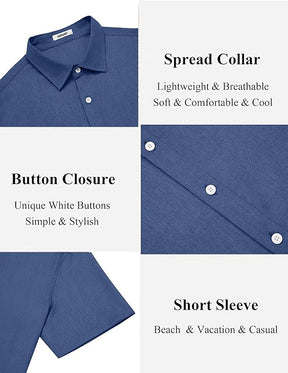 COOFANDY Mens Button Down Shirt Short Sleeve Casual Linen Shirts Summer Beach Wedding Shirts