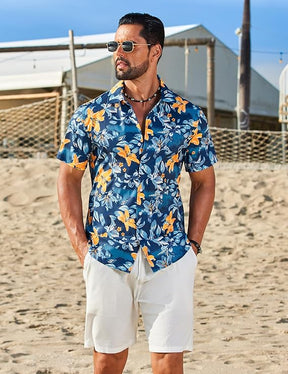 COOFANDY Mens Hawaiian Shirt Short Sleeve Button Down Floral Aloha Shirts Tropical Vacation Beach Shirts