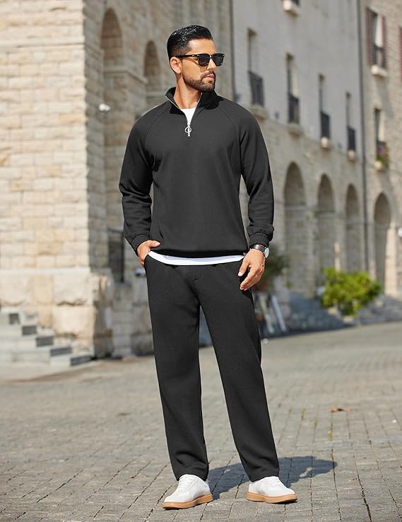 COOFANDY Men's Tracksuit 2 Piece Relaxed Fit Half-zip Sweatsuits Athletic Running Jogging Suit Sets