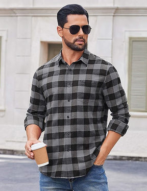 COOFANDY Men's Casual Long Sleeve Button Up Plaid Flannel Shirt Jacket with Pocket