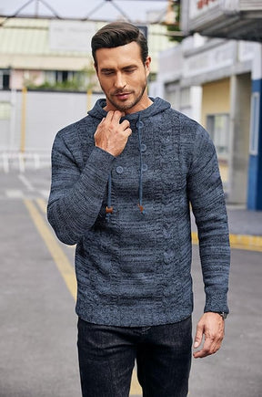 COOFANDY Men's Knitted Hoodies Pullover Casual Long Sleeve Turtleneck Sweaters