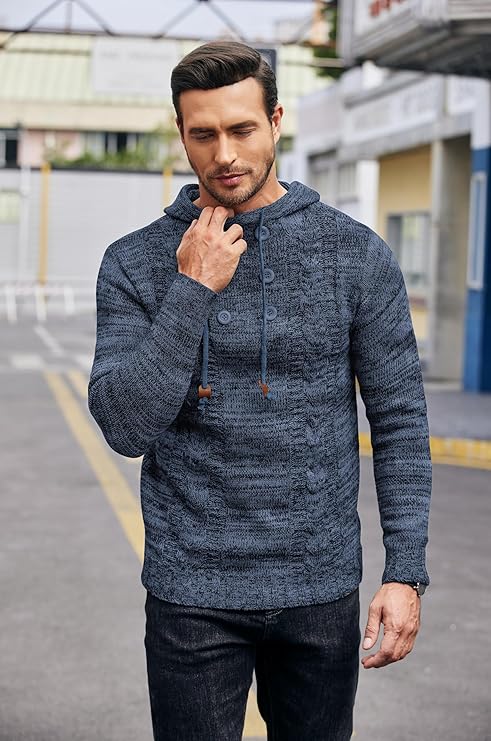 COOFANDY Men's Knitted Hoodies Pullover Casual Long Sleeve Turtleneck Sweaters
