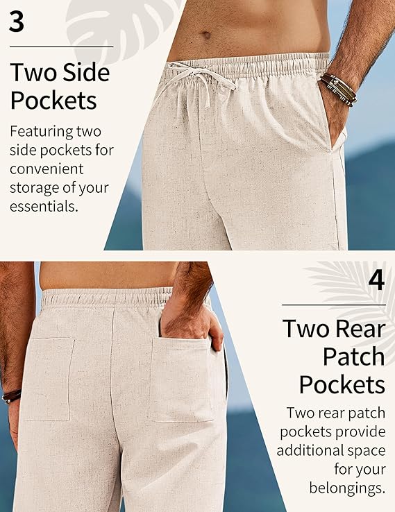 COOFANDY Men's Linen Pants Drawstring Casual Loose Fit Beach Summer Pants Lightweight Linen Trousers Yoga Pants